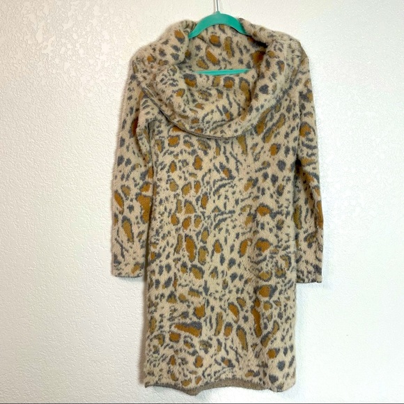 White House Black Market Clouded Leopard Off the Shoulder Cozy Sweater Dress, SP - Picture 3 of 7